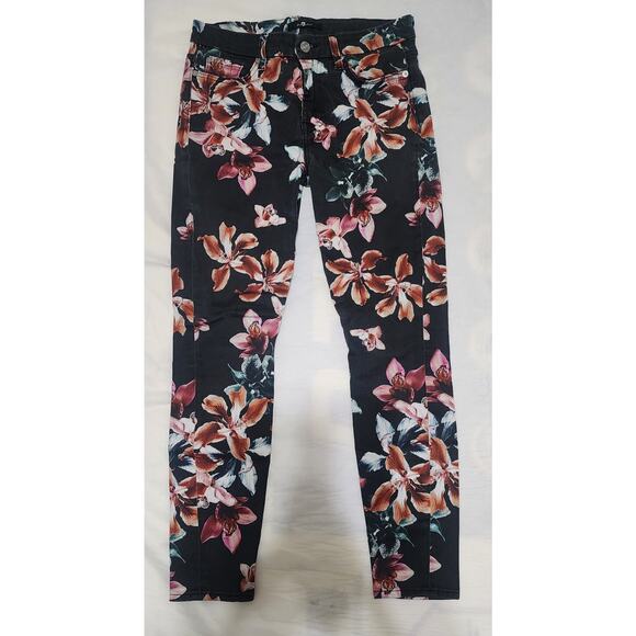 7 For All‎ Mankind Ankle Skinny Moonlight Orchid Floral Stretch Jeans 27 Spring - Picture 1 of 6